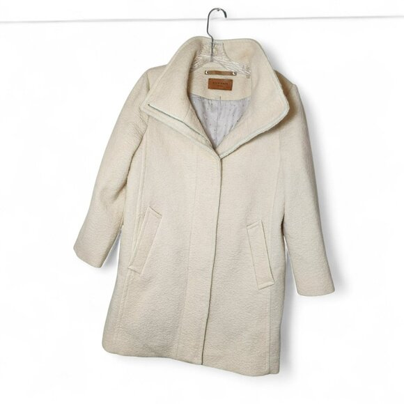 Cole Haan Alpaca Wool Blend Coat 4 | Ivory Mid-Length Lined Winter Jacket - Picture 9 of 9
